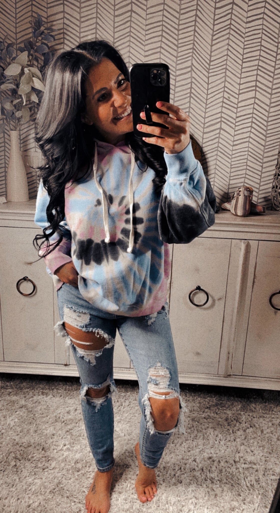 Charcoal/Pink Tie Dye Hoodie