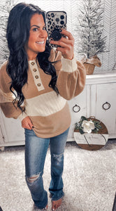 Hailey & Co Taupe/Cream Button Front Top