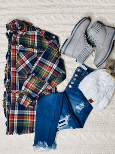 Navy Plaid Flannel Shacket