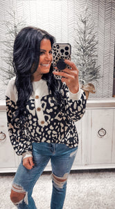 Ivory/Black Leopard Button Front Top