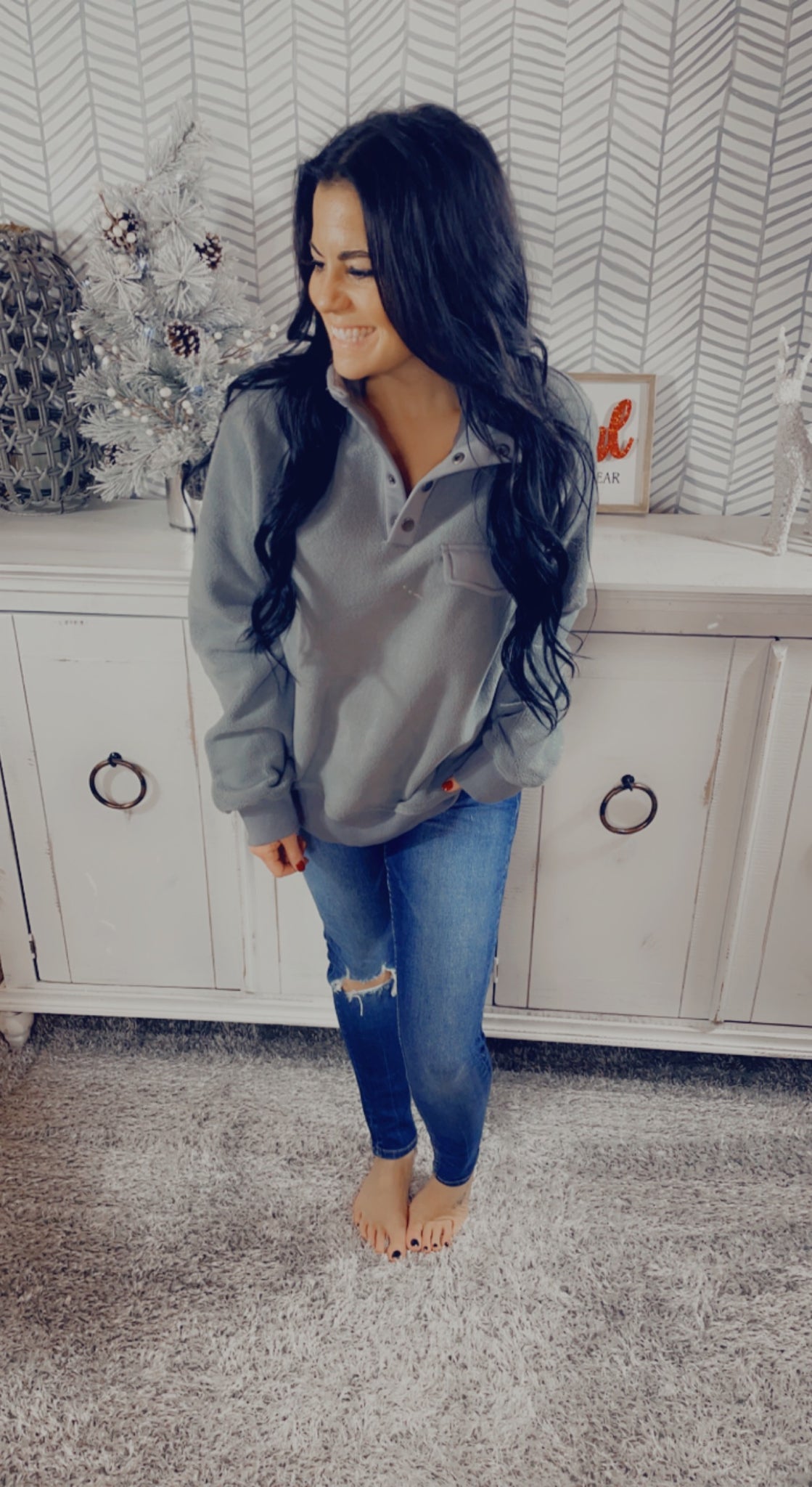 Gray Sherpa Henley Pullover