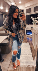 Gray Plaid Flannel Hoodie