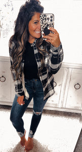 Black/White Plaid Fleece Flannel