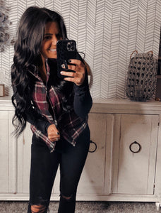 Plum Plaid Zip Up Vest