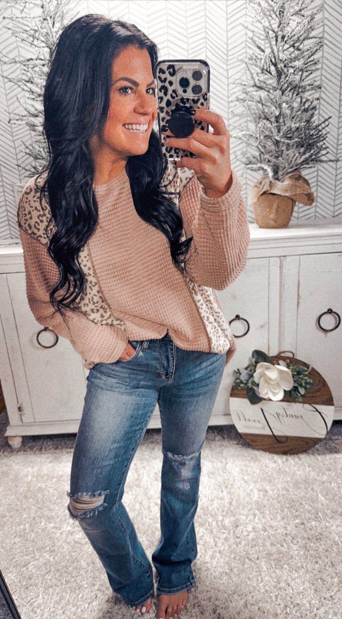 Mocha Leopard Print Long Sleeve Top