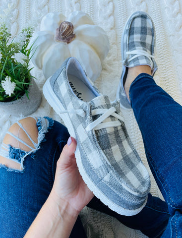 Gypsy Jazz Gray/White Plaid Boat Shoes