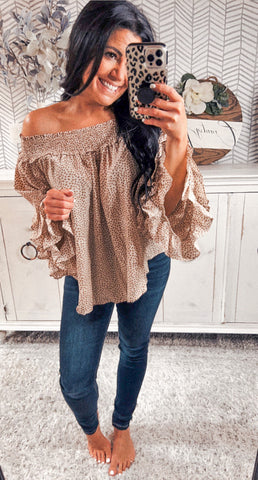 Kori America Taupe Off Shoulder Blouse