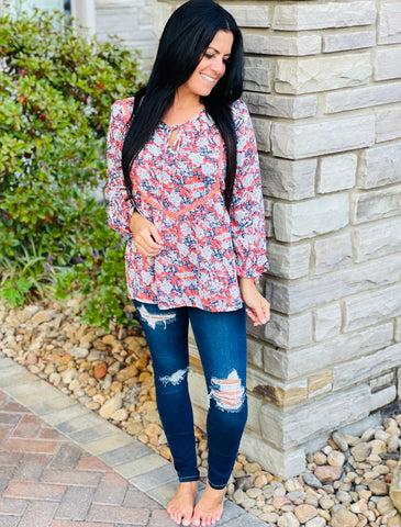 Fall Vibes Floral Babydoll Top