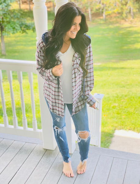 Navy Plaid Hoodie Flannel