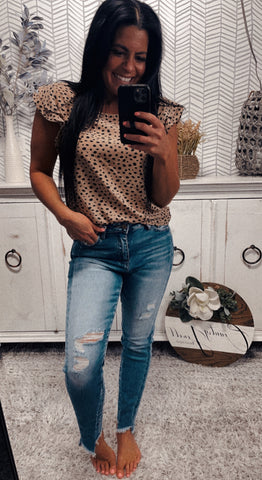 Taupe/Black Polka Dot Top