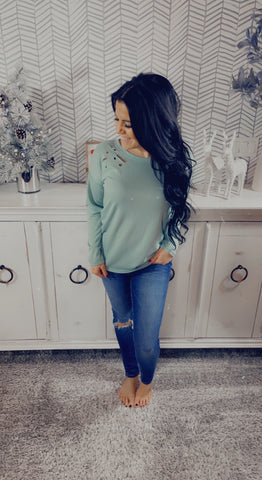 Sage Distressed Fall Basic Long Sleeve