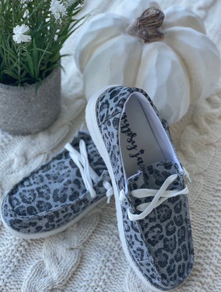 Gypsy Jazz Gray Shimmer Leopard Boat Shoes