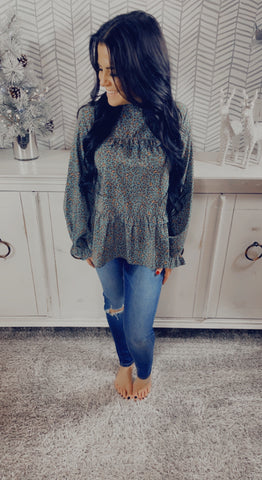 Teal Leopard Print Blouse