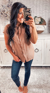 Doe & Rae Dusty Blush Button Top