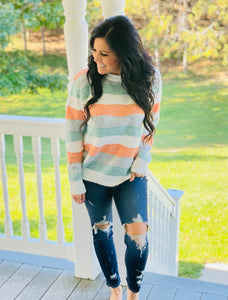 Sage/Rust Striped Sweater