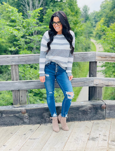 Navy/Ivory Multi Striped Sweater