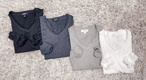 Long Sleeve V Neck Tops - Multiple Colors