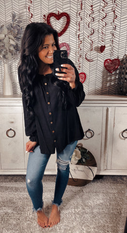 Black Button Front Blouse