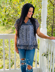 Navy/Gold Summer Dreams Lace Top