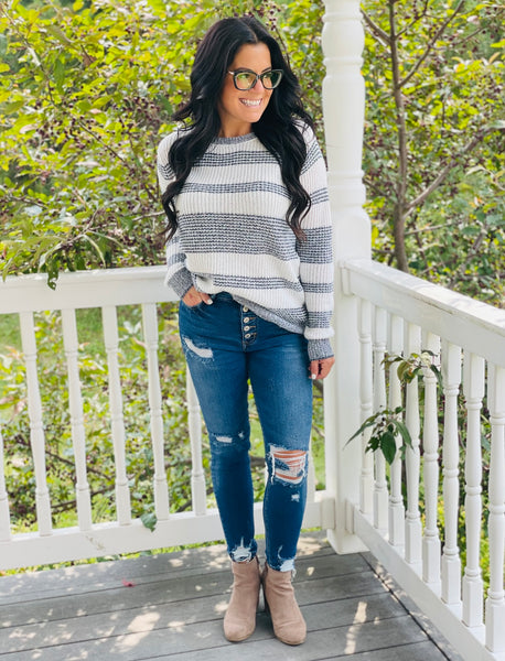 Navy/Ivory Multi Striped Sweater