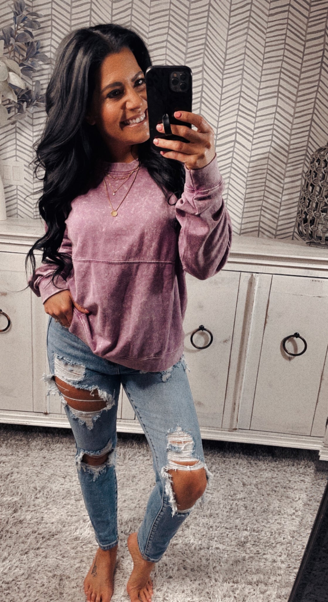 Fuchsia Vintage Wash Crewneck