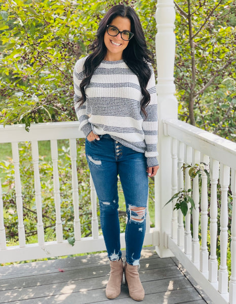 Navy/Ivory Multi Striped Sweater