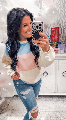 Denim/Blush/Ivory Pullover Sweatshirt