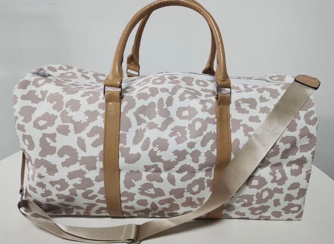 Beige/White  Leopard Duffle Bag