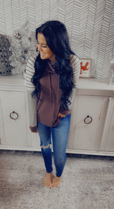 Dusty Plum Striped Cowl Neck Pullover