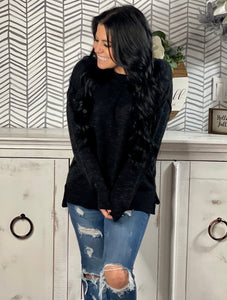 Black Crewneck Ribbed Sweater