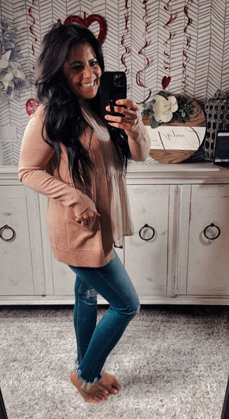 Blush Ribbed Long Sleeve Cardigan