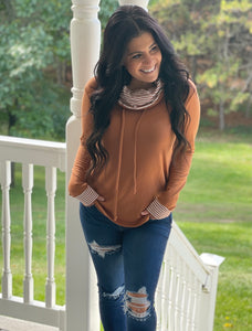 Camel Drawstring Cowl Neck