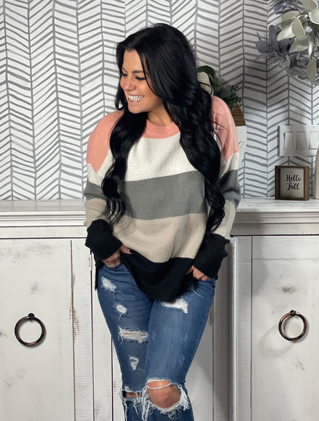 Blush/Gray Crewneck Sweater