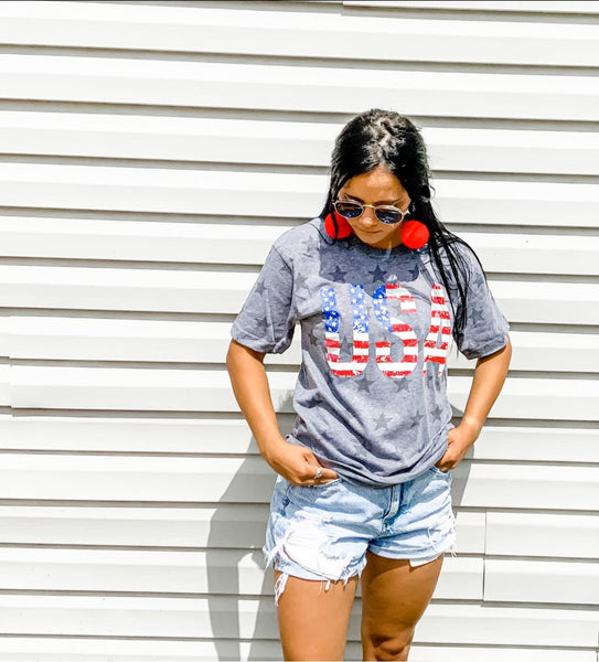 USA Striped Star Red White & Blue Tee **Pre Order**