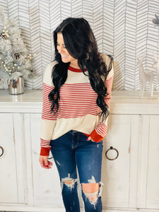 Rust Striped Color Block Long Sleeve