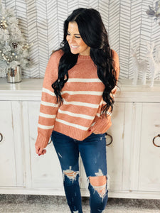 Mauve Striped Crewneck Sweater