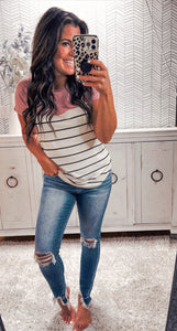 Dusty Pink Ivory Striped Top