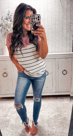 Dusty Pink Ivory Striped Top