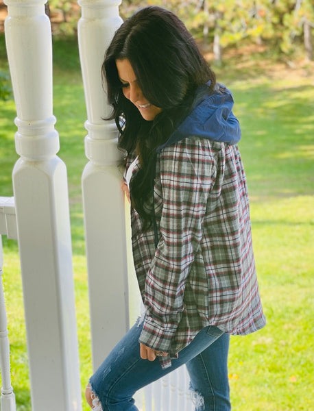 Navy Plaid Hoodie Flannel