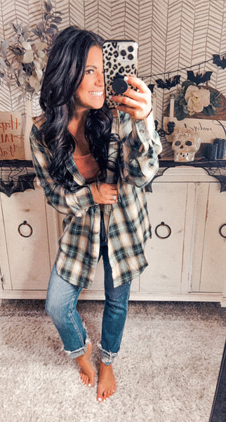 Forest Green Plaid Flannel Hoodie