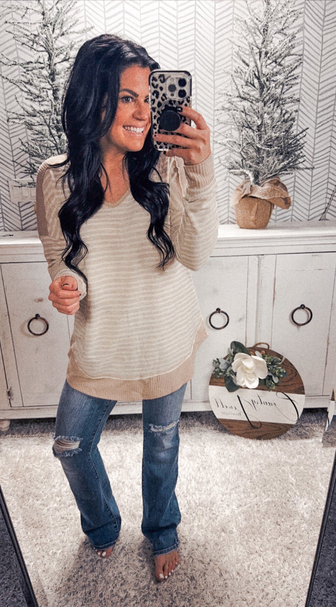 Hailey & Co Taupe/Ivory Striped Top