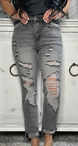 Risen Gray Vintage Wash Distressed Jeans *Black Friday Doorbuster*