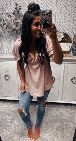 Pink Lilac V Neck Blouse