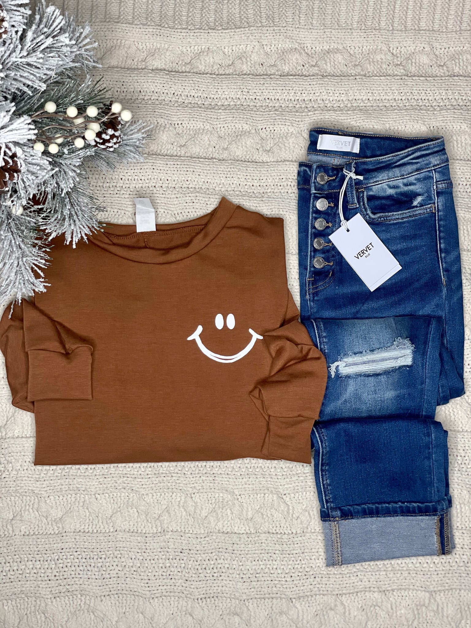 Caramel Smiley Face Crewneck