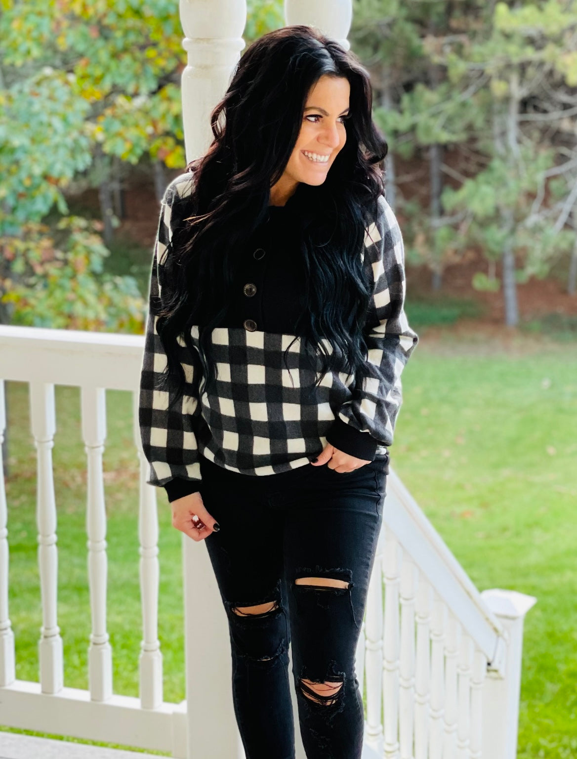 Black/White Plaid Pullover Hoodie