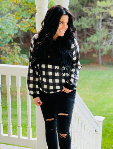 Black/White Plaid Pullover Hoodie