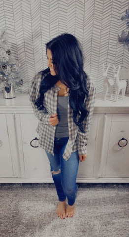 Ivory/Gray Gingham Plaid Flannel