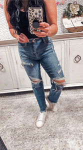 Risen Dark Wash Girlfriend Distressed Jeans